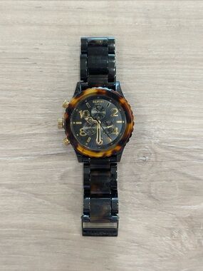 Nixon Black Watch with Tortoiseshell Bezel and Gold Accents 42 20
